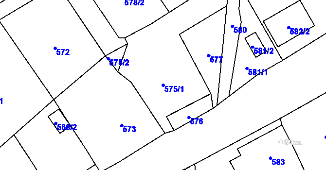 Parcela st. 575/1 v KÚ Moravský Beroun, Katastrální mapa