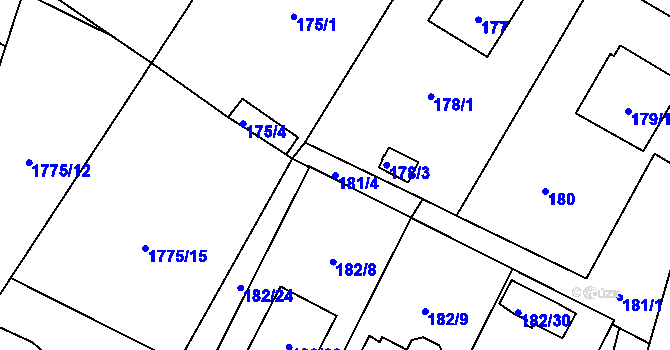 Parcela st. 181/4 v KÚ Moravský Beroun, Katastrální mapa