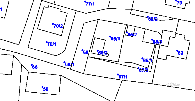 Parcela st. 66/2 v KÚ Moravský Beroun, Katastrální mapa