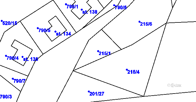 Parcela st. 215/1 v KÚ Nové Valteřice, Katastrální mapa