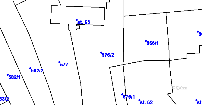 Parcela st. 576/2 v KÚ Nové Valteřice, Katastrální mapa