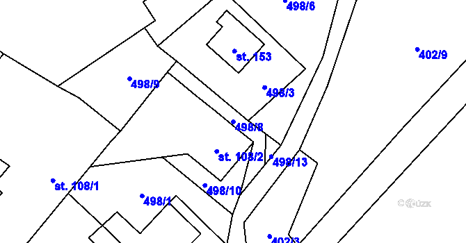 Parcela st. 498/8 v KÚ Nové Valteřice, Katastrální mapa