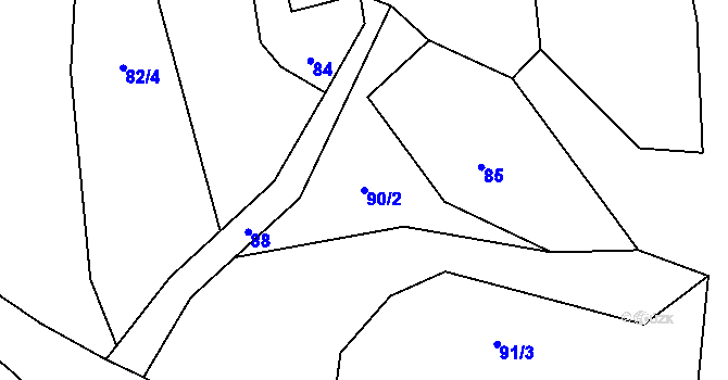 Parcela st. 90/2 v KÚ Ondrášov, Katastrální mapa