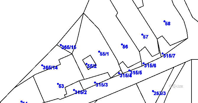 Parcela st. 55/1 v KÚ Ondrášov, Katastrální mapa