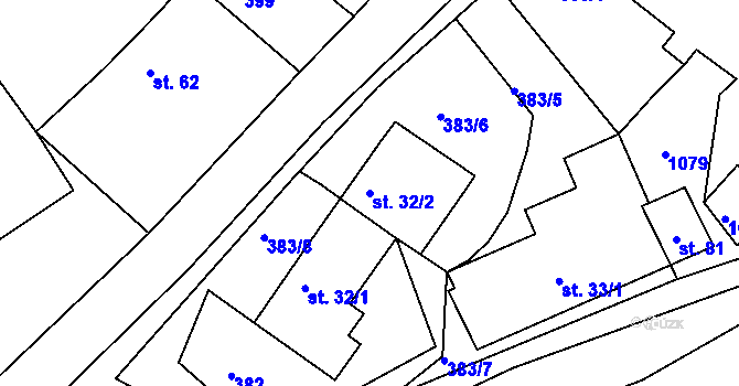 Parcela st. 32/2 v KÚ Sedm Dvorů, Katastrální mapa