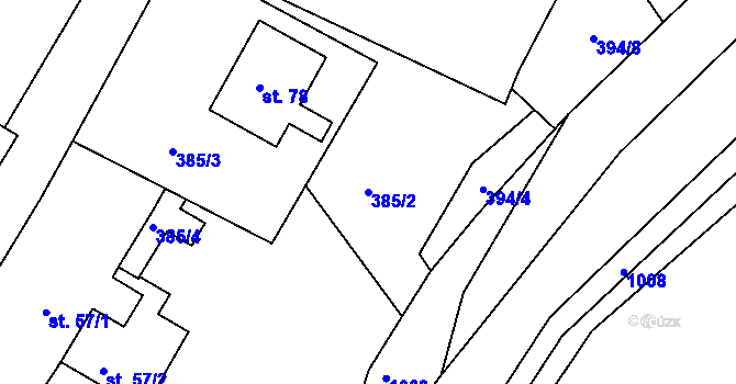 Parcela st. 385/2 v KÚ Sedm Dvorů, Katastrální mapa