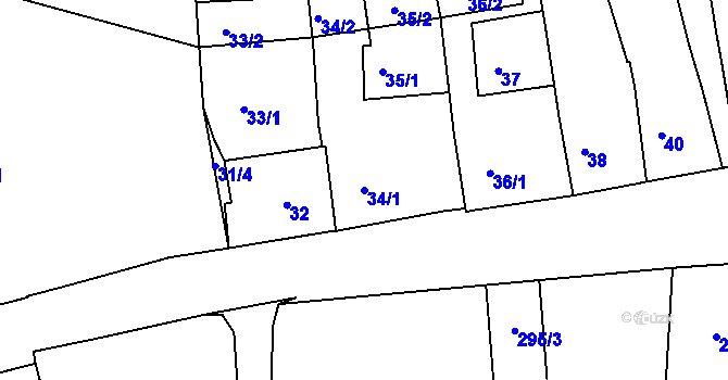 Parcela st. 34/1 v KÚ Moravský Krumlov, Katastrální mapa