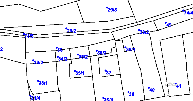 Parcela st. 36/2 v KÚ Moravský Krumlov, Katastrální mapa