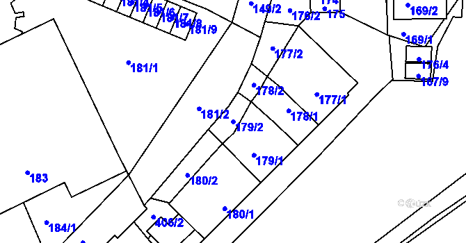 Parcela st. 179/2 v KÚ Moravský Krumlov, Katastrální mapa