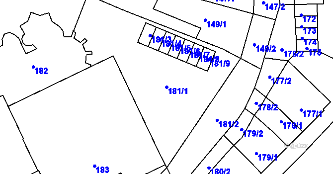 Parcela st. 181/1 v KÚ Moravský Krumlov, Katastrální mapa