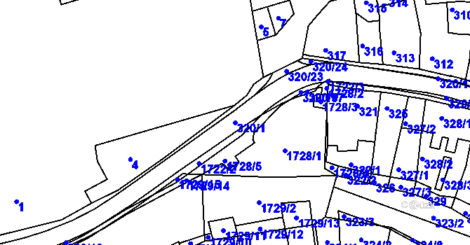Parcela st. 320/1 v KÚ Moravský Krumlov, Katastrální mapa