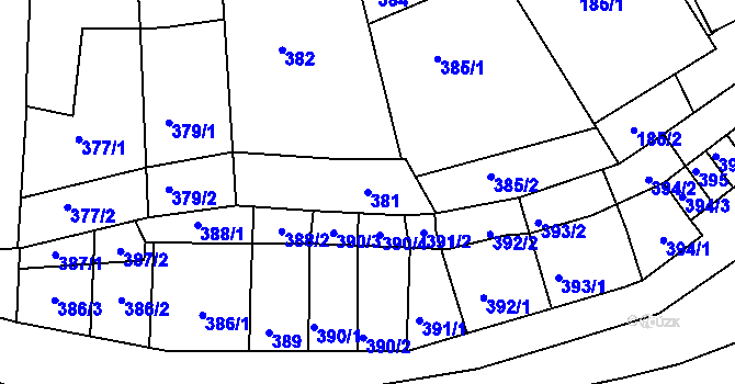 Parcela st. 381 v KÚ Moravský Krumlov, Katastrální mapa