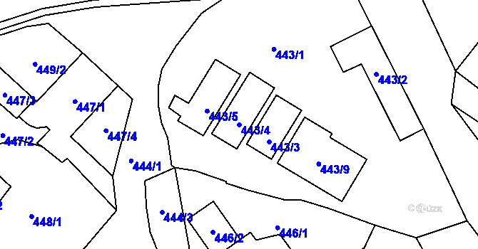 Parcela st. 443/4 v KÚ Moravský Krumlov, Katastrální mapa