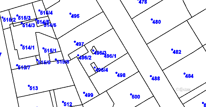 Parcela st. 496/1 v KÚ Moravský Krumlov, Katastrální mapa