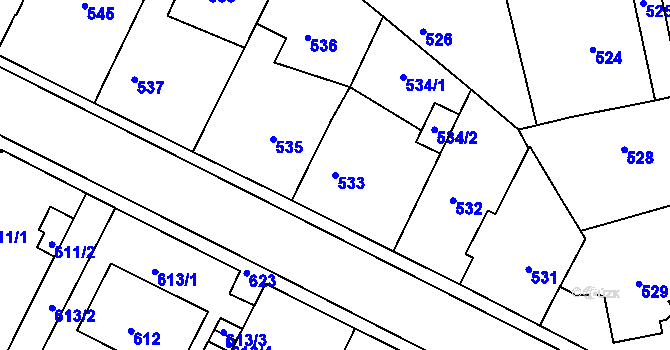 Parcela st. 533 v KÚ Moravský Krumlov, Katastrální mapa