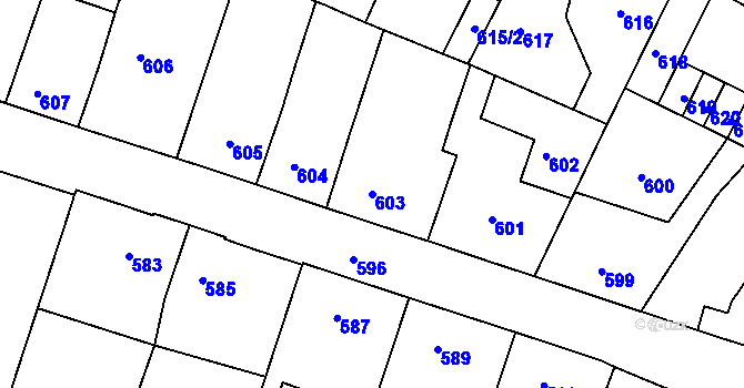 Parcela st. 603 v KÚ Moravský Krumlov, Katastrální mapa