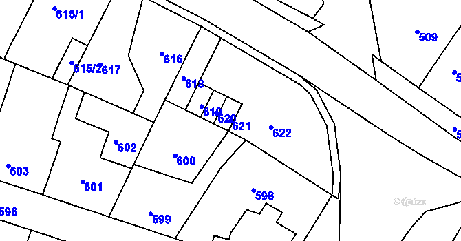 Parcela st. 621 v KÚ Moravský Krumlov, Katastrální mapa
