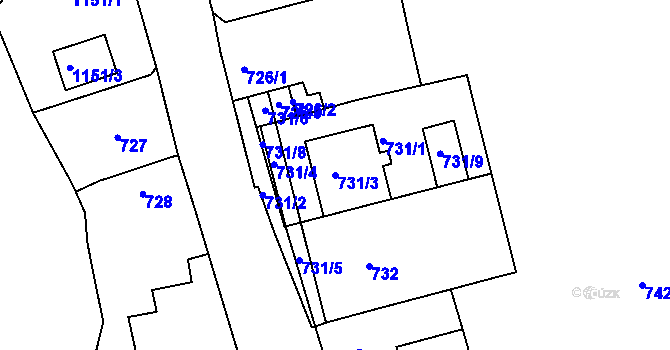 Parcela st. 731/3 v KÚ Moravský Krumlov, Katastrální mapa