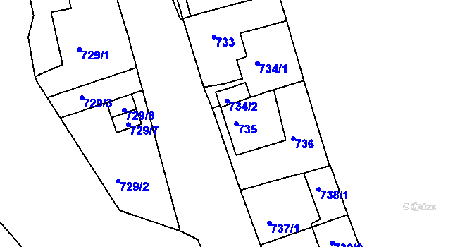 Parcela st. 735 v KÚ Moravský Krumlov, Katastrální mapa
