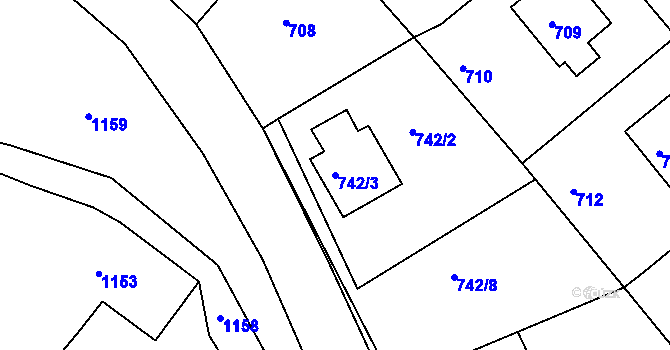 Parcela st. 742/3 v KÚ Moravský Krumlov, Katastrální mapa