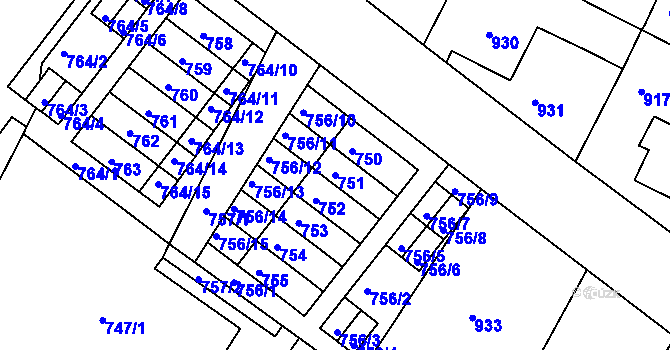 Parcela st. 751 v KÚ Moravský Krumlov, Katastrální mapa