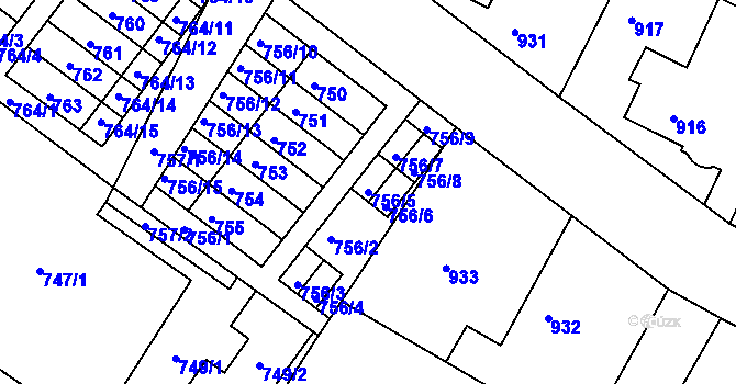 Parcela st. 756/5 v KÚ Moravský Krumlov, Katastrální mapa