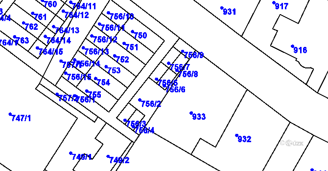 Parcela st. 756/6 v KÚ Moravský Krumlov, Katastrální mapa