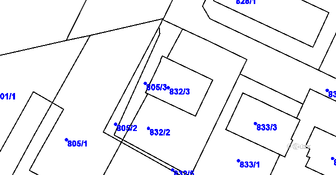 Parcela st. 832/3 v KÚ Moravský Krumlov, Katastrální mapa