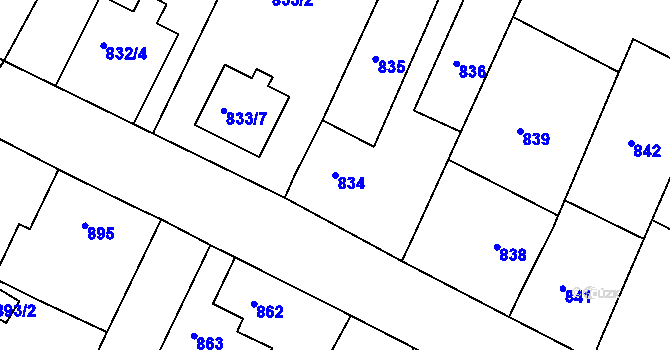 Parcela st. 834 v KÚ Moravský Krumlov, Katastrální mapa