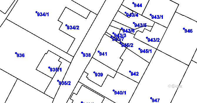 Parcela st. 941 v KÚ Moravský Krumlov, Katastrální mapa