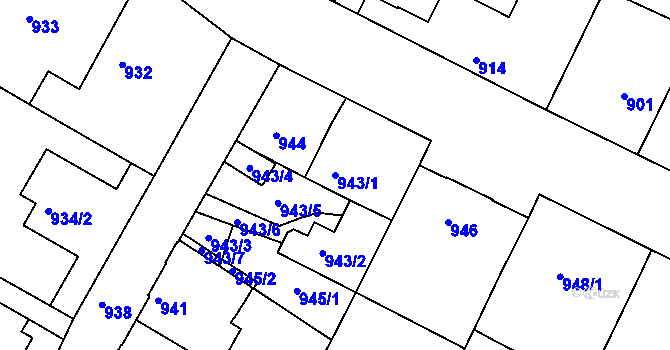 Parcela st. 943/1 v KÚ Moravský Krumlov, Katastrální mapa