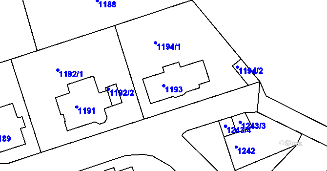 Parcela st. 1193 v KÚ Moravský Krumlov, Katastrální mapa