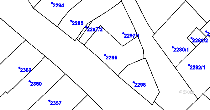 Parcela st. 2296 v KÚ Moravský Krumlov, Katastrální mapa