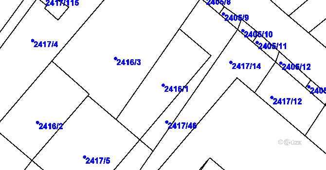 Parcela st. 2416/1 v KÚ Moravský Krumlov, Katastrální mapa