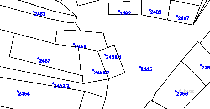 Parcela st. 2458/1 v KÚ Moravský Krumlov, Katastrální mapa