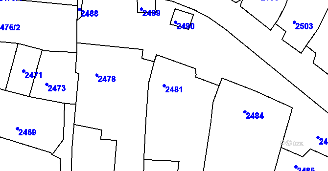 Parcela st. 2481 v KÚ Moravský Krumlov, Katastrální mapa
