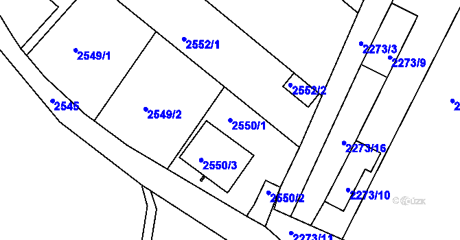 Parcela st. 2550/1 v KÚ Moravský Krumlov, Katastrální mapa