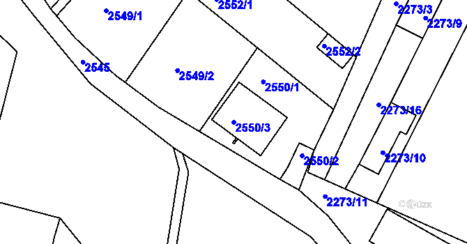 Parcela st. 2550/3 v KÚ Moravský Krumlov, Katastrální mapa