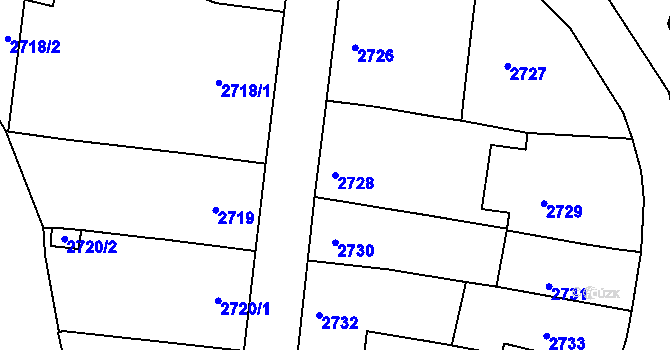 Parcela st. 2728 v KÚ Moravský Krumlov, Katastrální mapa