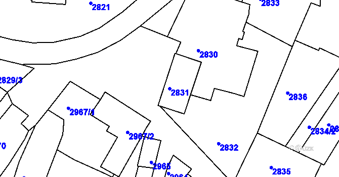 Parcela st. 2831 v KÚ Moravský Krumlov, Katastrální mapa