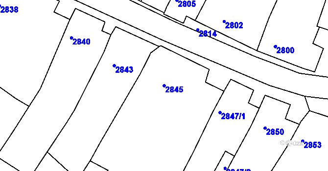 Parcela st. 2845 v KÚ Moravský Krumlov, Katastrální mapa