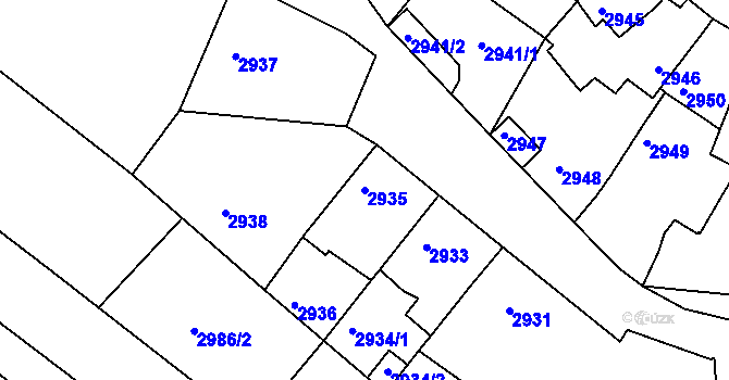 Parcela st. 2935 v KÚ Moravský Krumlov, Katastrální mapa