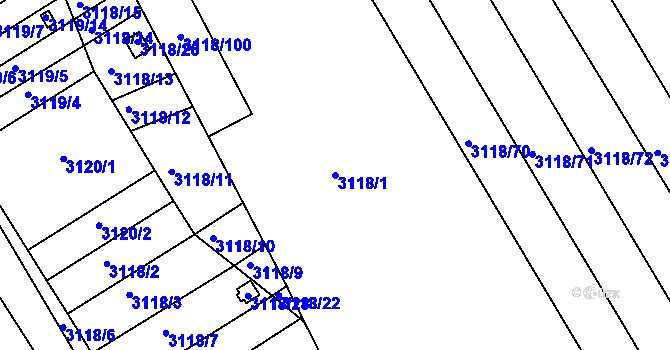 Parcela st. 3118/1 v KÚ Moravský Krumlov, Katastrální mapa