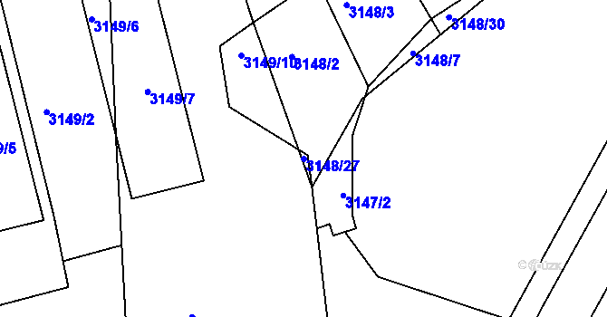 Parcela st. 3148/27 v KÚ Moravský Krumlov, Katastrální mapa