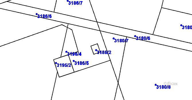 Parcela st. 3186/2 v KÚ Moravský Krumlov, Katastrální mapa