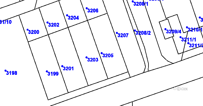 Parcela st. 3205 v KÚ Moravský Krumlov, Katastrální mapa