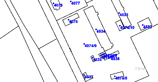 Parcela st. 4074 v KÚ Moravský Krumlov, Katastrální mapa