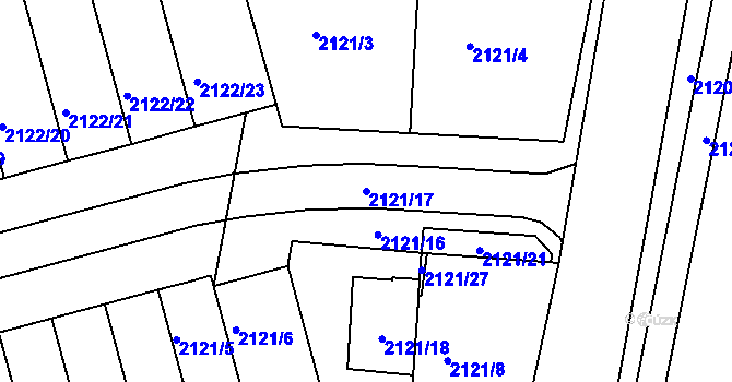 Parcela st. 2121/17 v KÚ Moravský Krumlov, Katastrální mapa