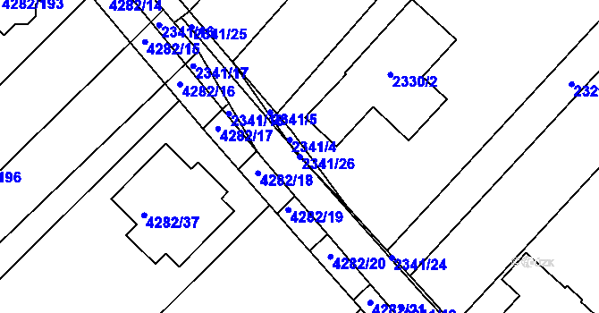 Parcela st. 2341/26 v KÚ Moravský Krumlov, Katastrální mapa
