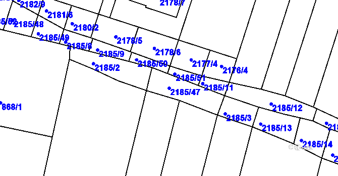 Parcela st. 2185/47 v KÚ Moravský Krumlov, Katastrální mapa